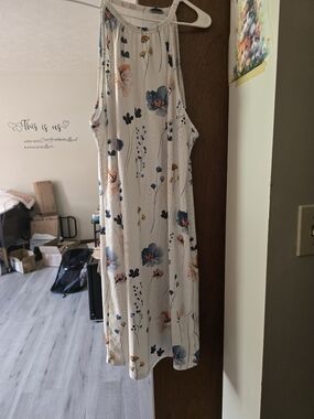 SHEIN Sleeveless Halter Midi Dress - Cream with Blue & Peach Floral